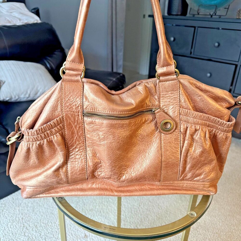 Large Leather Copper Metallic Perlin Bag Purse